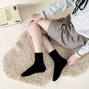 Women's Mid Calf Mink Fleece <b>Socks</b> Thick <b>Soft</b> Anti Odor Warm Fluffy <b>Socks</b> With Ruffled Trim - Product Image 3