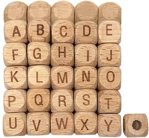 Cuentas cuadradas del alfabeto de madera de 12mm y 100 Uds., cuentas con letras de para chupete de lactancia masticable para bebé, accesorios de cadena - Product Image 1