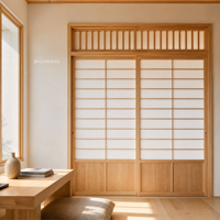 Porte coulissante Shoji en bois massif à 4 panneaux de style chinois, séparateur de pièce pliable pour l'intérieur de la maison, hôtel
