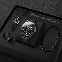 Ensemble de 4 montres pour homme, analogiques, quartz, boîtier en alliage, bracelet en cuir, style business, bijoux décontractés CC002