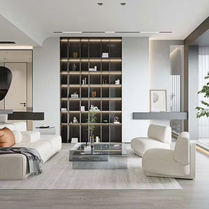 Estantes Abiertos de Estilo Moderno de Alta Gama, Madera Maciza con Vetas de Madera, Vitrinas de Pared para Comedor - Product Image 1