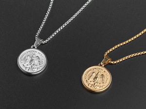 Collar de suéter largo 50 Peso Moda Retro Colgante en relieve de doble cara Moneda mexicana Collar con colgante de acero inoxidable - Product Image 5