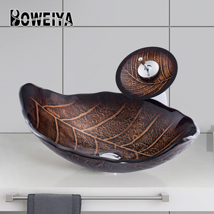 Lavabo de salle de bain personnalisé, sans trou, Style Unique, facile à utiliser, plusieurs couleurs, en forme de feuille brune, accessoires de salle d'eau, nouveau Design d'hôtel - Product Image 1