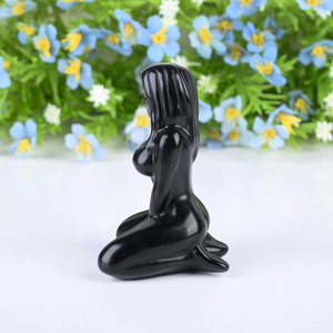 Sculpture en obsidienne noire de haute qualité, sculptée à la main, représentant la <span class=keywords><strong>Terre</strong></span> Mère, pour la décoration, vente en gros - Product Image 3