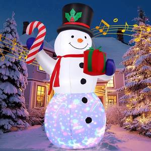 Projecteur LED gonflable de Noël personnalisé de 8 pieds pour la vente en gros, 360° °   Bonhomme de neige coloré avec musique intégrée et rotation - Product Image 1