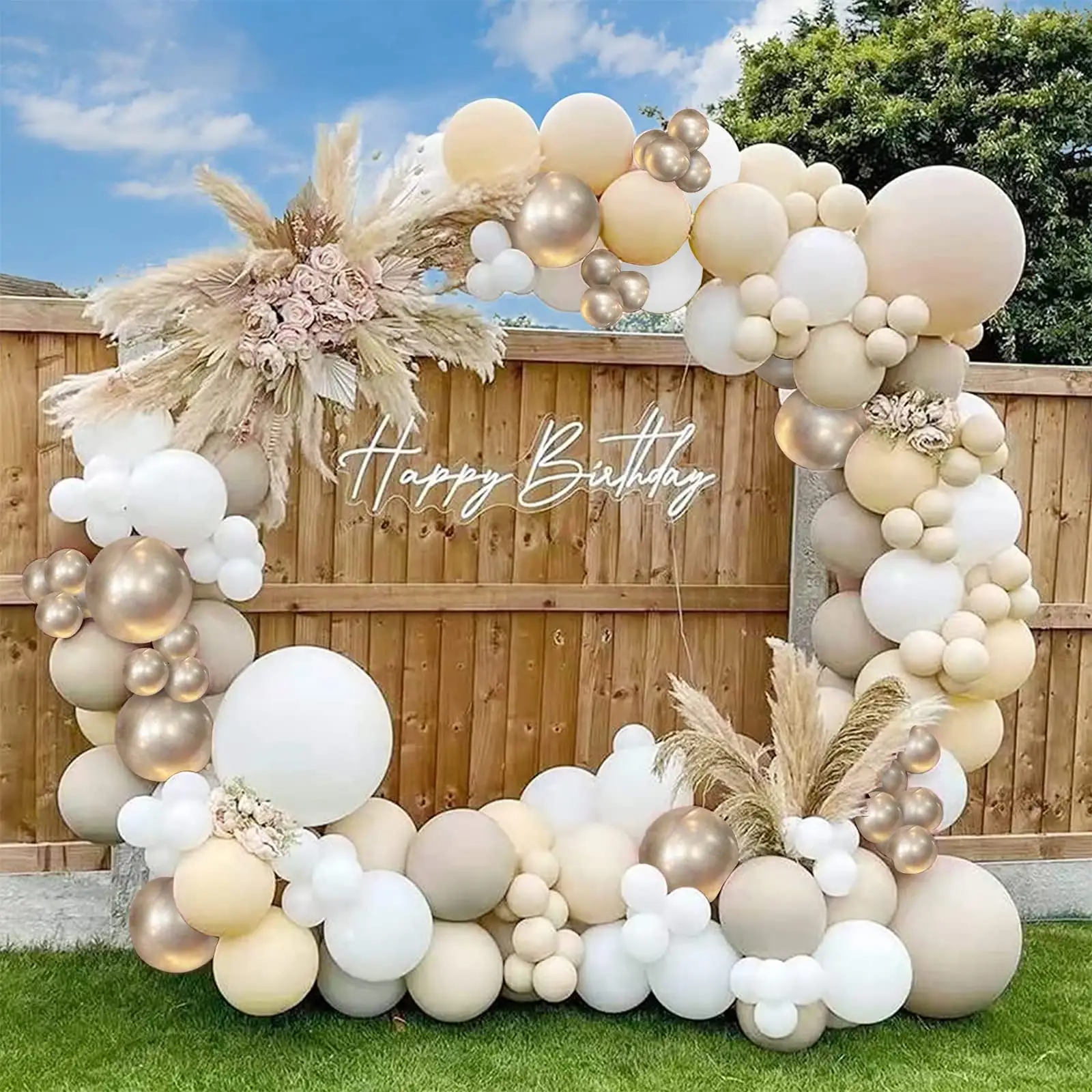 Arty-arco de globos de oro blanco y albaricoque para decoración de fiestas, accesorios para arco