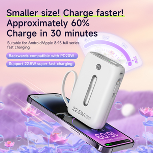 Iphone 15 için hızlı şarj 20000mah güç bankası dahili kablo kademeli renkler taşınabilir şarj güç bankası - Product Image 5