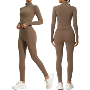 Ensemble de yoga 2 pièces pour femmes, couleur unie, respirant, taille haute, élastique, leggings gainants, veste sans manches, spandex/nylon - Product Image 2
