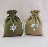 Sac à cordon en coton et lin à motif flocon de neige personnalisé, pochette cadeau réutilisable pour Noël, pour le rangement de souvenirs de vacances
