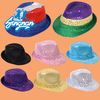 Chapeau de scène universel pour adultes et enfants, chapeau de jazz à paillettes argentées, mode, fête d'été, vente en gros