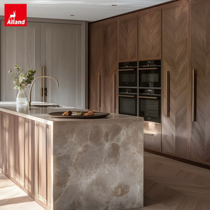 ตู้ครัวออลแลนด์ โอเว่น ทาวเวอร์ แพนทรี ฮอร์ริ่ง โบน แบล็ค วอลนัท พร้อมเคาน์เตอร์หินควอตซ์ไทจ์ธรรมชาติแบบน้ำตก - Product Image 1