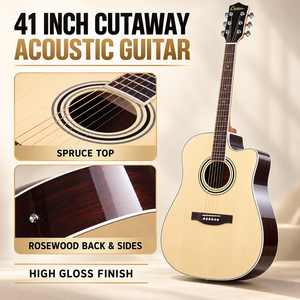 Guitare acoustique électrique professionnelle de style dreadnought, prix bas, 6 cordes, table en épicéa, fond et côtés en palissandre, 41 pouces, avec micro - Product Image 3
