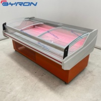 Nouveau modèle de vitrine réfrigérée à viande ouverte à plateau plat de 1,5 m, à refroidissement direct et statique, avec double piliers de support, pour la présentation de viande fraîche
