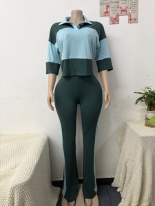 Completo Casual Autunnale per Ragazze Alte: Top Corto a Maniche Corte e Pantaloni a Zampa a Vita Alta Elasticizzati - Product Image 6