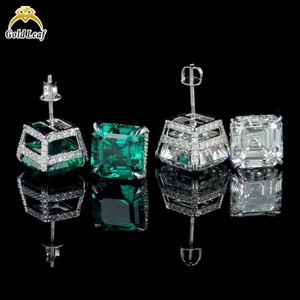 Boucles d'oreilles en or massif 14 carats avec diamant de laboratoire taille Asscher classique, sertissage à 4 griffes, cadeau de mariage ou de fête, 1 à 3 carats - Product Image 4