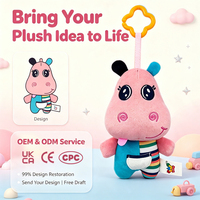 Jouet en peluche suspendu personnalisé Hippopotame mignon pour bébé, hochet sensoriel doux pour poussette et berceau avec clochette et son couineur