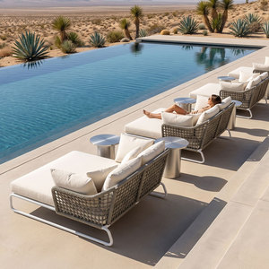 Chaise longue de luxe en aluminium tressée à double corde pour l'extérieur, avec coussin épais, idéale pour piscine et complexe hôtelier - Product Image 4