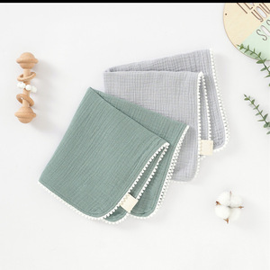 Asciugamano Quadrato per Neonati 100% Cotone <span class=keywords><strong>Mussola</strong></span> Doppio Strato Garza Assorbente con Pompon e Pizzo Morbido per Uso Domestico - Product Image 2