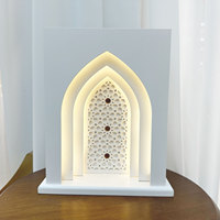 Décoration de Centre de Table Musulman en Bois pour Ramadan, Support Mosquée Eid Mubarak avec Lumières LED