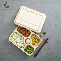 Barquettes alimentaires scolaires écologiques, robustes, jetables, en pulpe de bagasse de canne à sucre, compartimentées et biodégradables