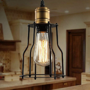 <b>Industrial</b> Stainless Steel Pendant <b>Light</b> E26 Cage Gold <b>Shade</b> 5000K Daylight Farmhouse Style Remote Control Adjustable Height - Product Image 4