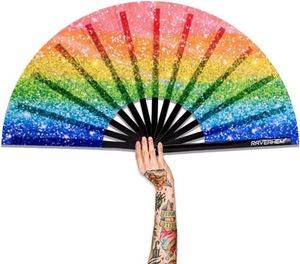 Abanicos Plegables Grandes de 33 cm de Bambú y Nailon con Diseño de Arcoíris y Técnica de Pintura, Impresión Personalizada - Product Image 1