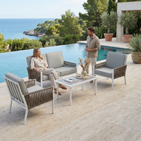 Ensemble de meubles d'extérieur en rotin moderne, 4 pièces, table et chaises avec canapé pour patio, jardin, cour et salon