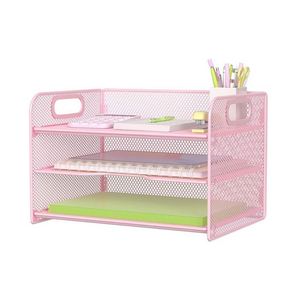 3 Tier Paper Organizer with Handle Metal Desk Organizer Mesh Paper Letter <b>Tray</b> Desktop <b>File</b> Folder Document Sorter - Product Image 2