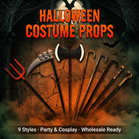 Décoration de fête et cosplay : Accessoire de costume d'Halloween, bâton de déguisement, canne, trident de diable, scythe, baguette de sorcier, crâne, 81cm, vente en gros OEM