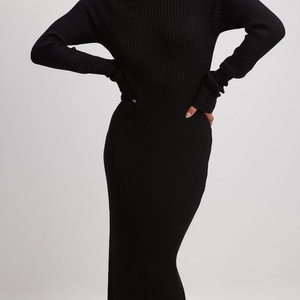 Vestido de Punto Personalizado con Cuello Redondo y Manga Larga, Vestido Midi Casual de Otoño para Mujer, Vestido de Punto Acanalado - Product Image 3