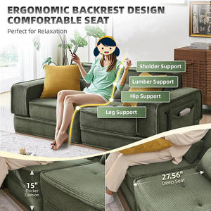 Sofá Cama de Corduroy Acolchado 2 en 1 Convertible <span class=keywords><strong>para</strong></span> Apartamento, Sala de Estar o Dormitorio, Sofá Cama de Dos Plazas - Product Image 5