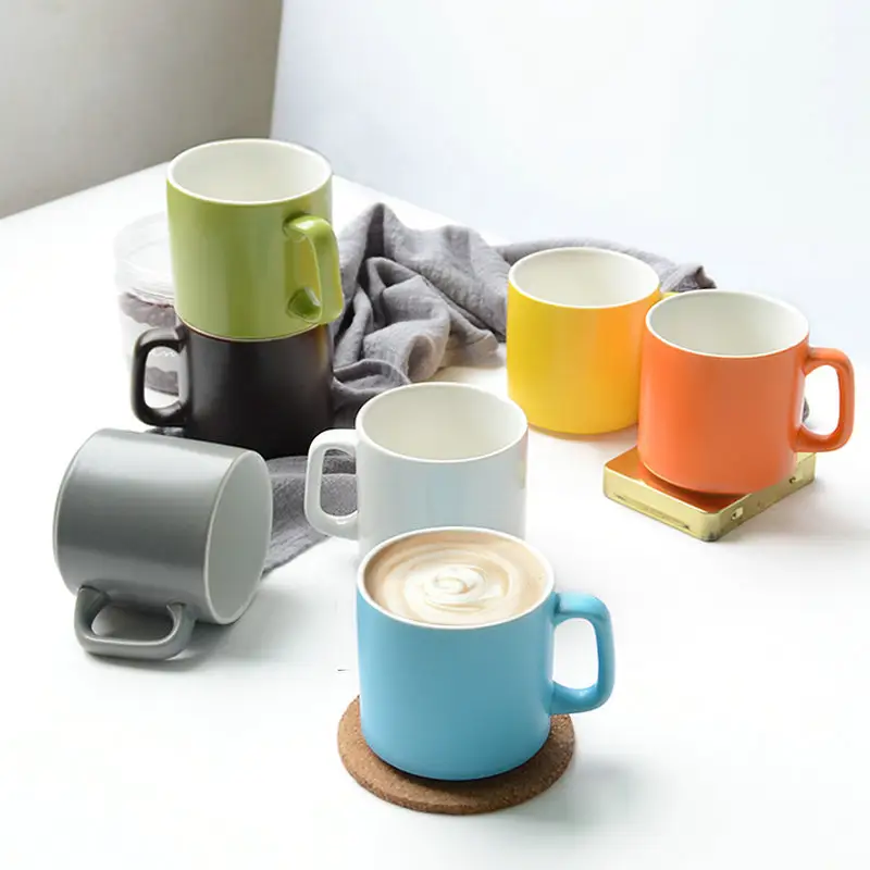 Tazas แก้วกาแฟเคลือบสีเซรามิก,แก้วกาแฟสีพื้นแบบซ้อนได้แก้วเครื่องดื่มสีล้วนแก้วกาแฟญี่ปุ่น