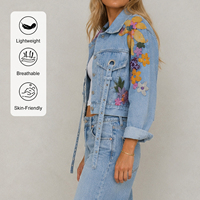 Veste en jean brodée florale personnalisée pour femme, fabrication OEM, marque privée, boutonnée, coupe décontractée, fabricant de vestes en jean