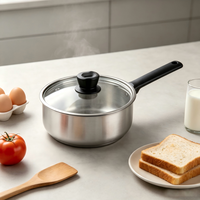 Casserole en acier inoxydable avec couvercle en verre, pot de cuisson multi-usages compatible avec les cuisinières à gaz, électriques et à induction