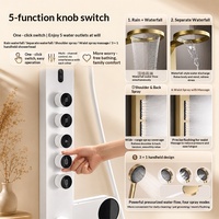Système de douche numérique 5 fonctions en laiton noir mat, économie d'eau, double eau chaude/froide, montage mural, pluie, cascade, massage, LED