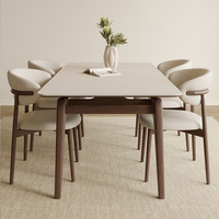 Table à manger en bois massif et pierre frittée, design moderne et minimaliste, en frêne blanc, rectangulaire, design flottant, pour villa et petit appartement
