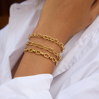 Pulsera de cadena básica clásica de acero inoxidable para mujer, chapado en oro, joyería transfronteriza de alto nivel que no se desvanece