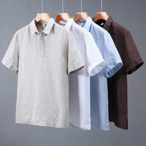 Camicia a maniche corte in lino alla moda in stile giapponese, da uomo, alla moda, artistica, casual, vestibilità ampia, con perline, senza trattamento antipiega - Product Image 1