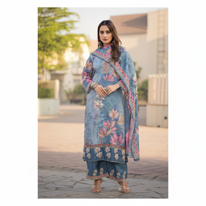 Conjunto elegante de Chinon y seda para mujer de calidad de exportación con pantalones a juego para ropa formal y de oficina disponible para la venta - Product Image 1