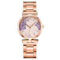 Jam Tangan Wanita Fashion Motif Daun Pita dengan Mesin Quartz Ramah Lingkungan, Model Tali Mesh, Laris untuk Perdagangan Lintas Negara