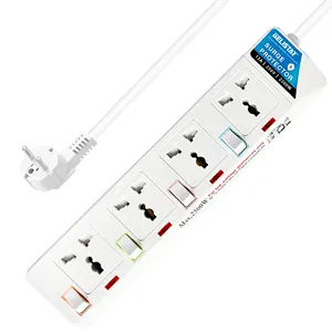 New Universal Type Power Socket 4Way Electrical Power Strip Home Office White Extension Socket
