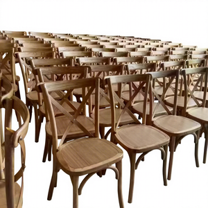 Venta al por mayor apilable alquiler comedor banquete boda madera Natural Cruz respaldo sillas para eventos - Product Image 1
