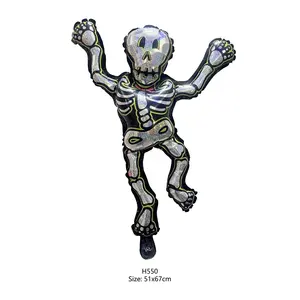 Esqueleto de Halloween Foil Globo Pilar Círculos Inflable Esqueleto de Halloween Globo de pie Feliz Fiesta de Halloween Conjuntos de globos