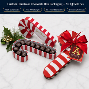 Contenitore di regalo di imballaggio di cioccolato bonbon vuoto personalizzato scatola di cioccolato di lusso confezione scatola di carta a forma di canna di caramella - Product Image 1