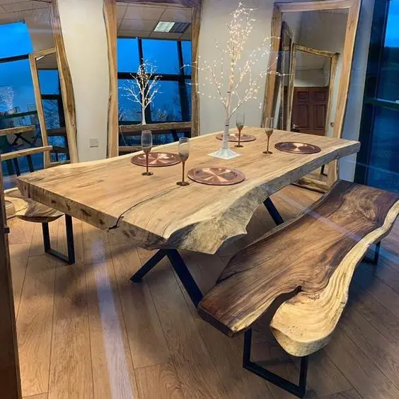 High Quality Unique Furniture Design Walnut Slab Kitchen Wood Restaurant Dining Table