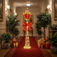 Farola Navideña con Luz LED, Estatua de Resina Decorativa para Fiestas, con Lazo Rojo, para Jardín Exterior, Farola Festiva para Calle