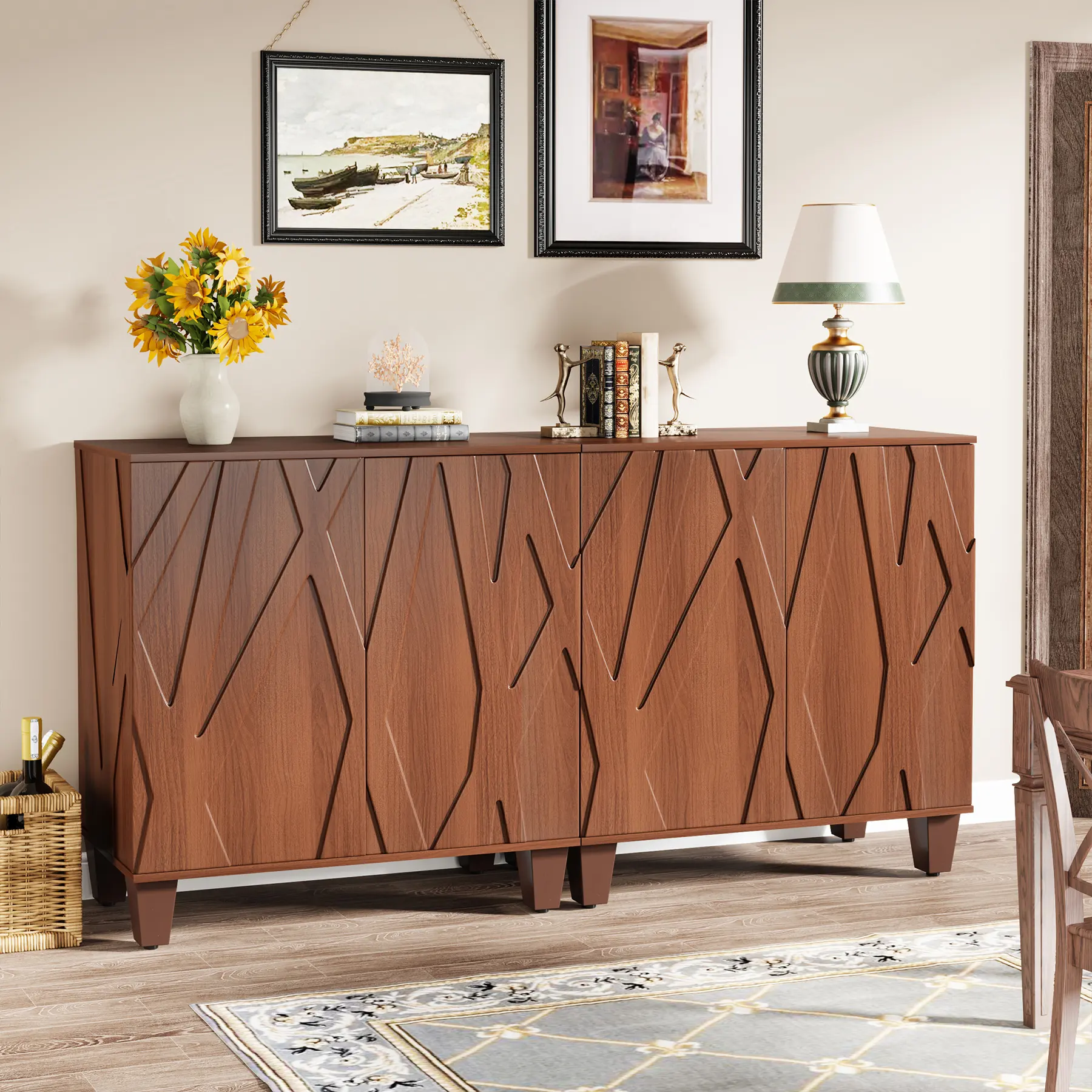 Новый дизайн, 2024 мебель для шкафа, Современная деревенская коричневая древесина 140 см, кухонный буфет для гостиной, столовой