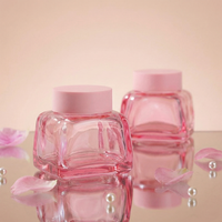 Pot cosmétique carré en verre rose de luxe de 50g, vide, avec couvercles, personnalisable, écologique, faible MOQ, vente en gros