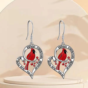 E4052 Pendientes colgantes de corazón chapados en oro blanco con diseño de cardenal para mujer, joyería romántica de regalo cristiano - Product Image 4