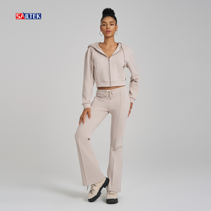 Set donna <span class=keywords><strong>elegante</strong></span> <span class=keywords><strong>tuta</strong></span> da donna Slim Fit a gamba dritta Set Jogger personalizzato due pezzi pantaloni di <span class=keywords><strong>tuta</strong></span> a gamba dritta e Set con cappuccio con Zip - Product Image 1